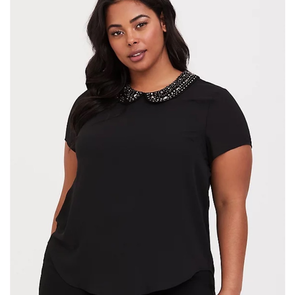 TORRID ABBEY - BLACK GEORGETTE JEWEL NECK BLOUSE size 0